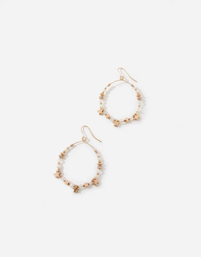Accessorize Blue Harvest Beaded Star Hoops Women Earrings