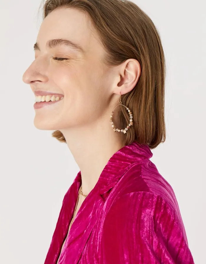 Accessorize Blue Harvest Beaded Star Hoops Women Earrings