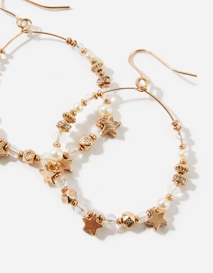 Accessorize Blue Harvest Beaded Star Hoops Women Earrings