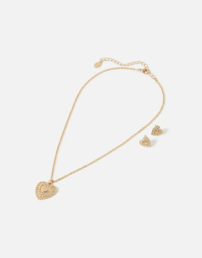Accessorize Blue Harvest Heart Pave Necklace And Stud Set Women Necklaces