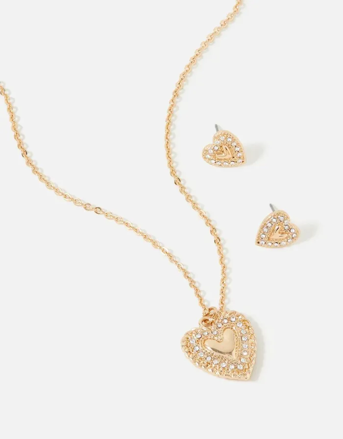 Accessorize Blue Harvest Heart Pave Necklace And Stud Set Women Necklaces
