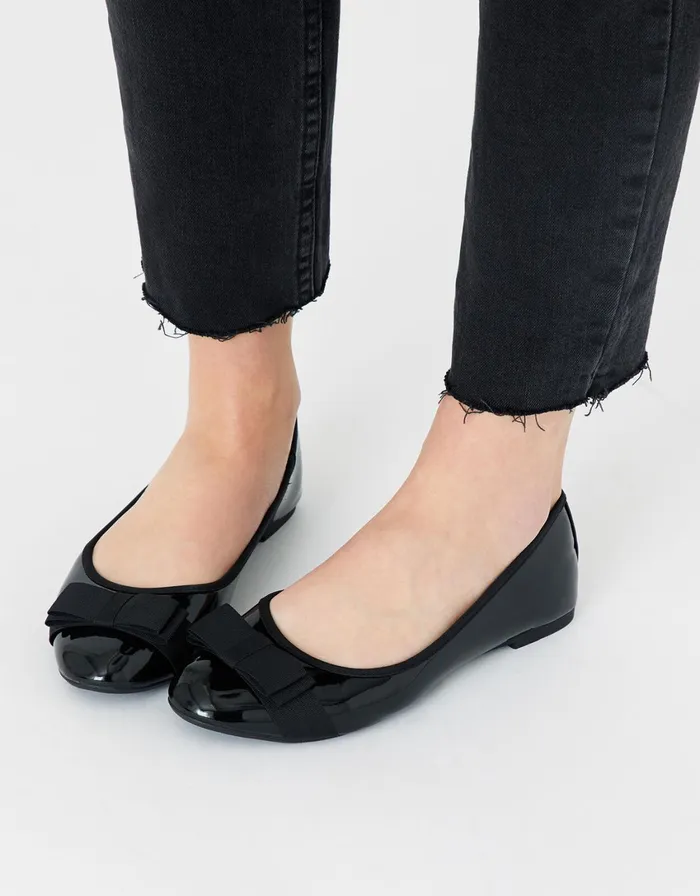 Accessorize Bow Front Patent Ballerina Flats Black Black Women Flat Shoes