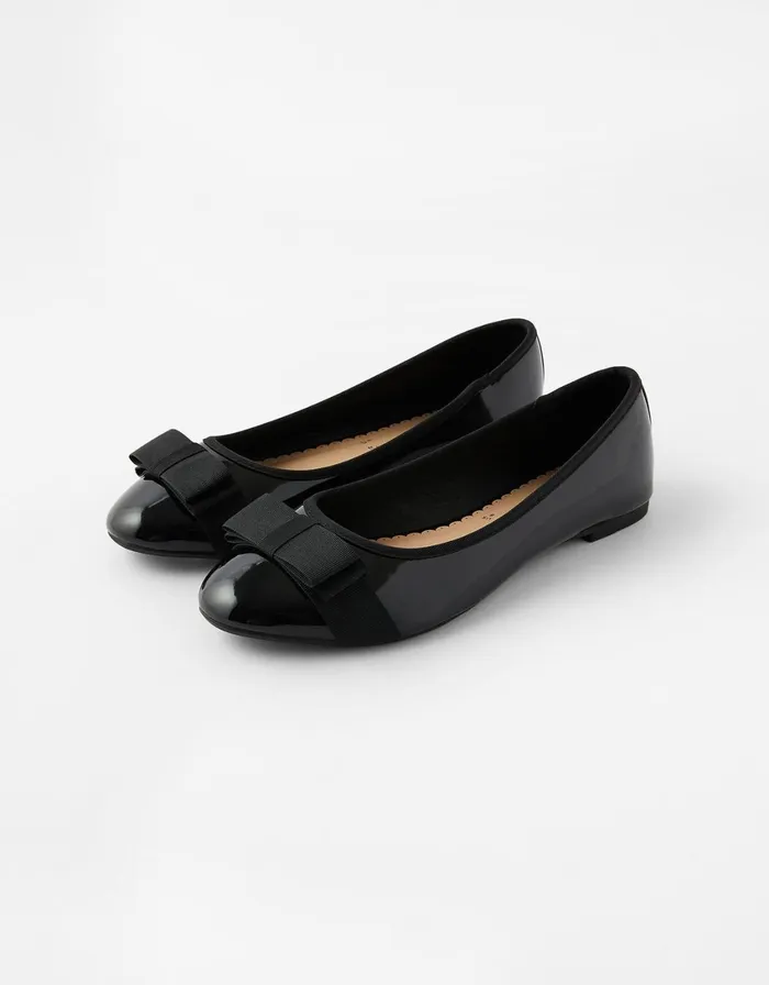 Accessorize Bow Front Patent Ballerina Flats Black Black Women Flat Shoes