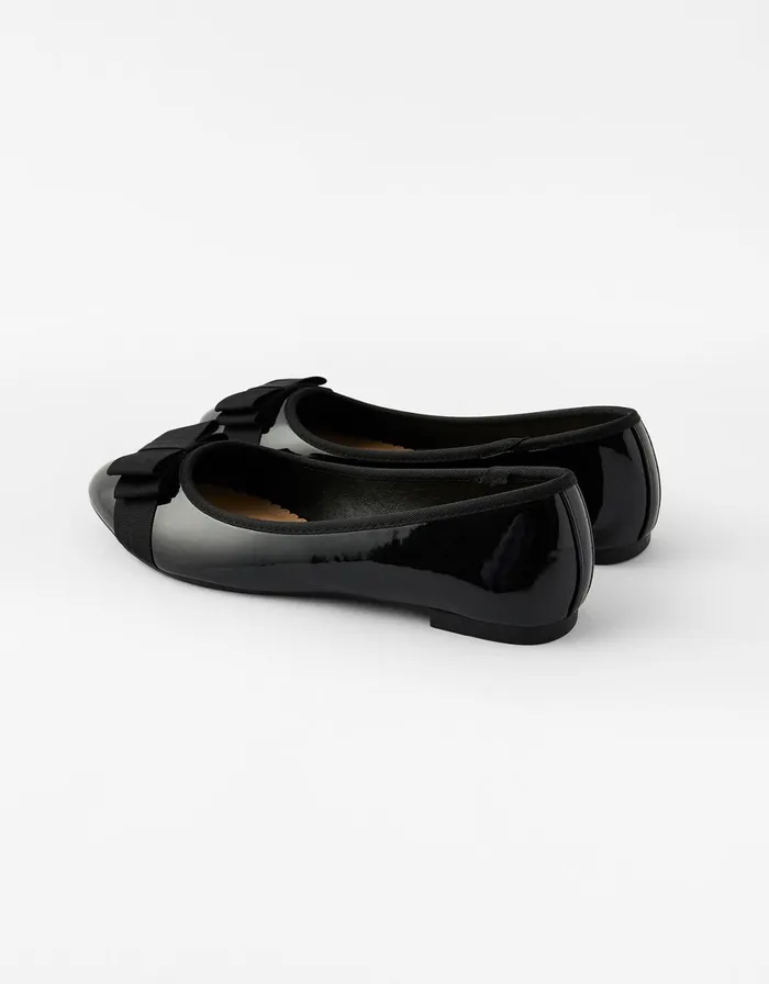 Accessorize Bow Front Patent Ballerina Flats Black Black Women Flat Shoes