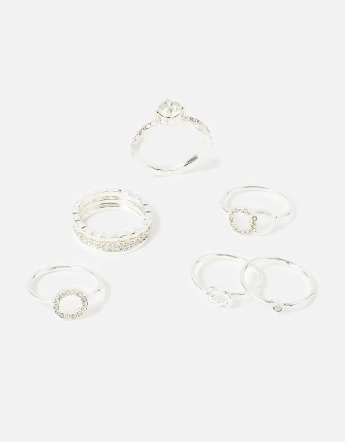 Accessorize Circle Ring Multipack White Crystal Women Rings