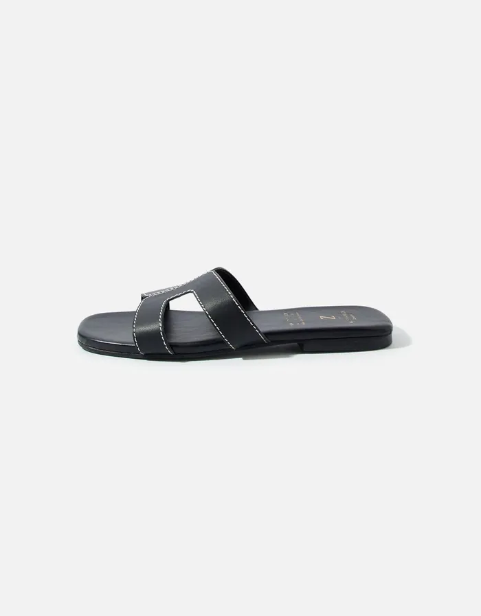 Accessorize Contrast Stitch Leather Sandals Black Black Women Sandals and Flip Flops