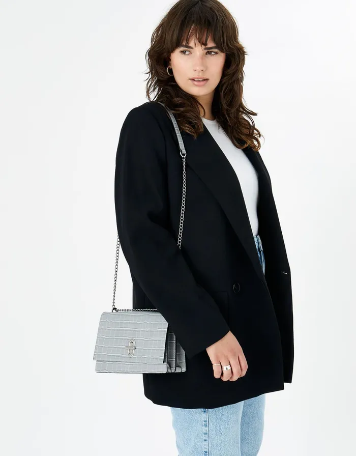 Accessorize Croc Lock Shoulder Bag Grey Grey Women Shoulder Bags