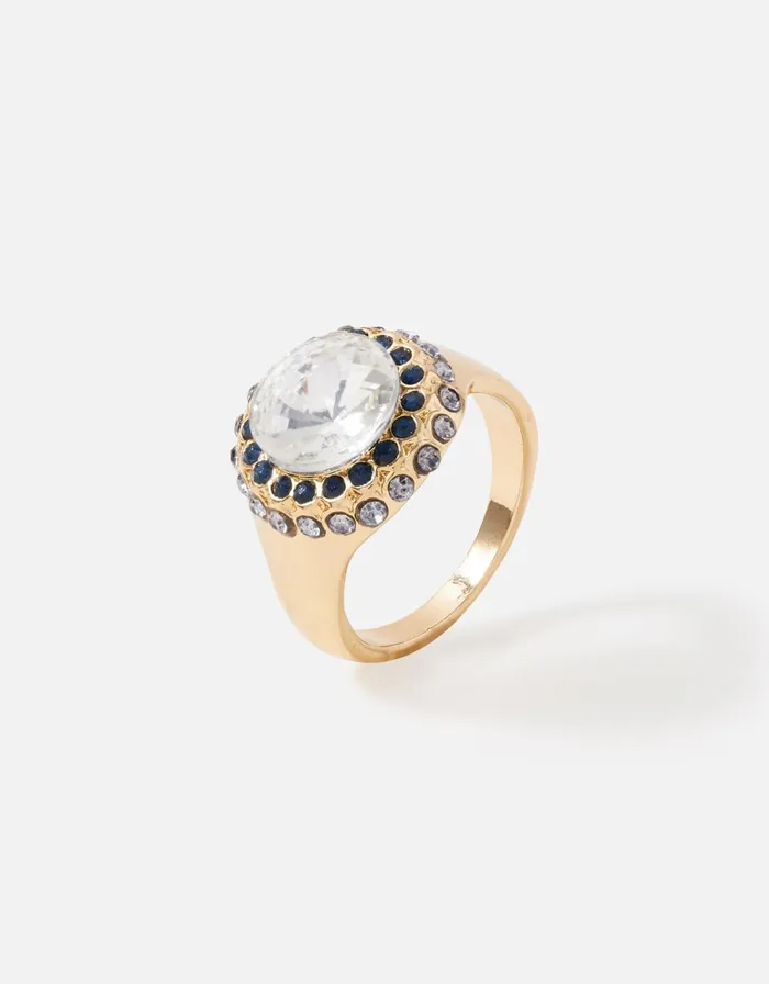 Accessorize Crystal Signet Ring Blue Blue Women Rings