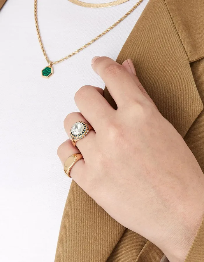 Accessorize Crystal Signet Ring Blue Blue Women Rings