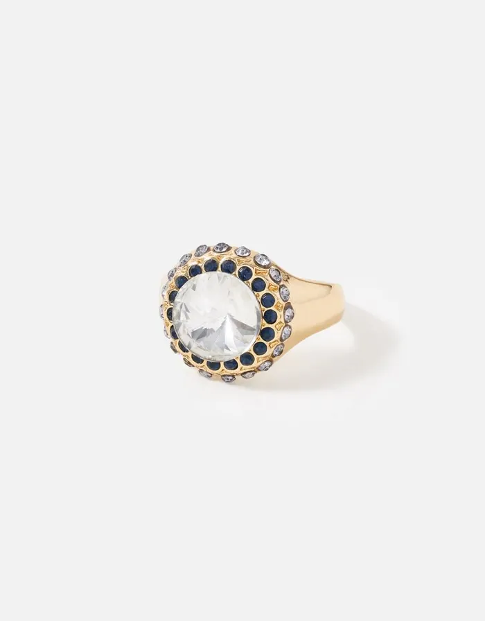 Accessorize Crystal Signet Ring Blue Blue Women Rings