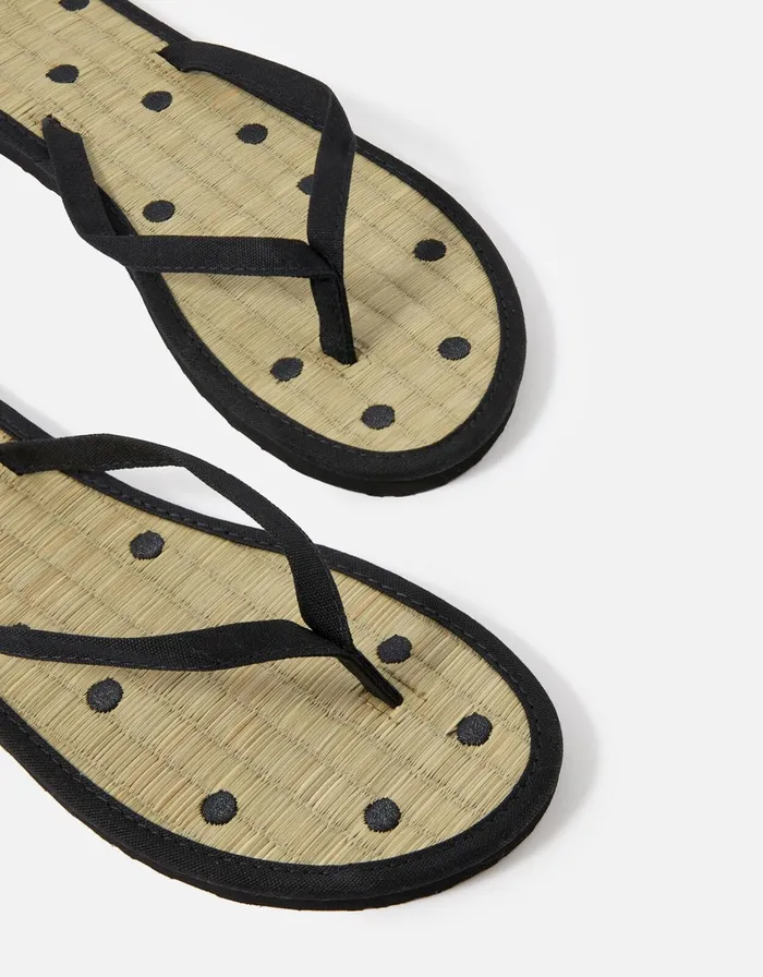 Accessorize Dot Seagrass Sandals Black Black Women Sandals and Flip Flops