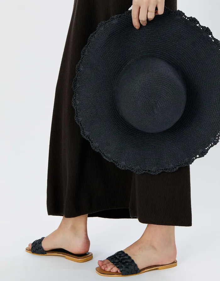Accessorize Double Plaited Leather Sliders Black Black Women Sandals and Flip Flops