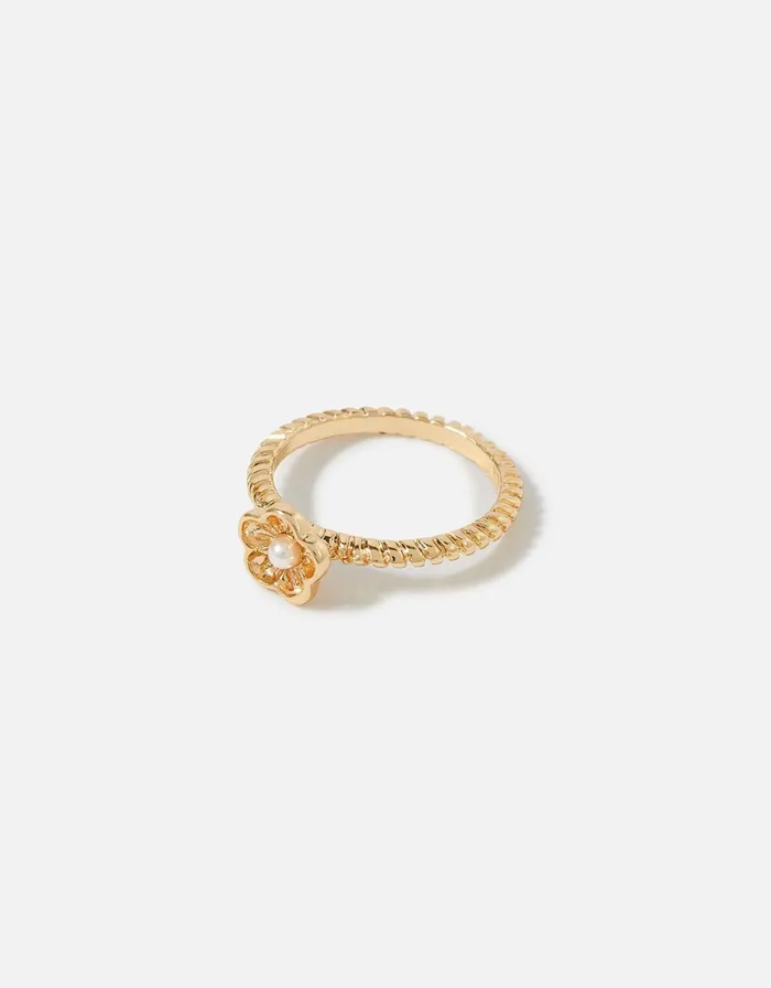 Accessorize Flower Pearl Ring Cream Pearl Women Rings