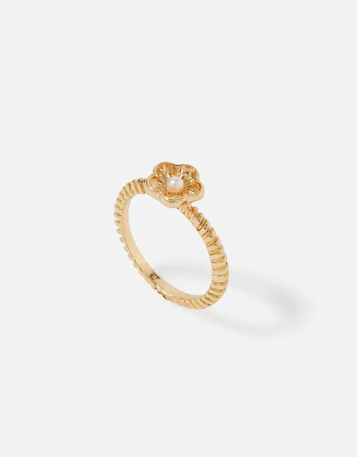 Accessorize Flower Pearl Ring Cream Pearl Women Rings