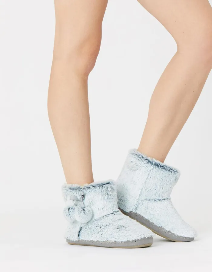 Accessorize Fluffy PomPom Slipper Boots Grey Grey Women Slippers