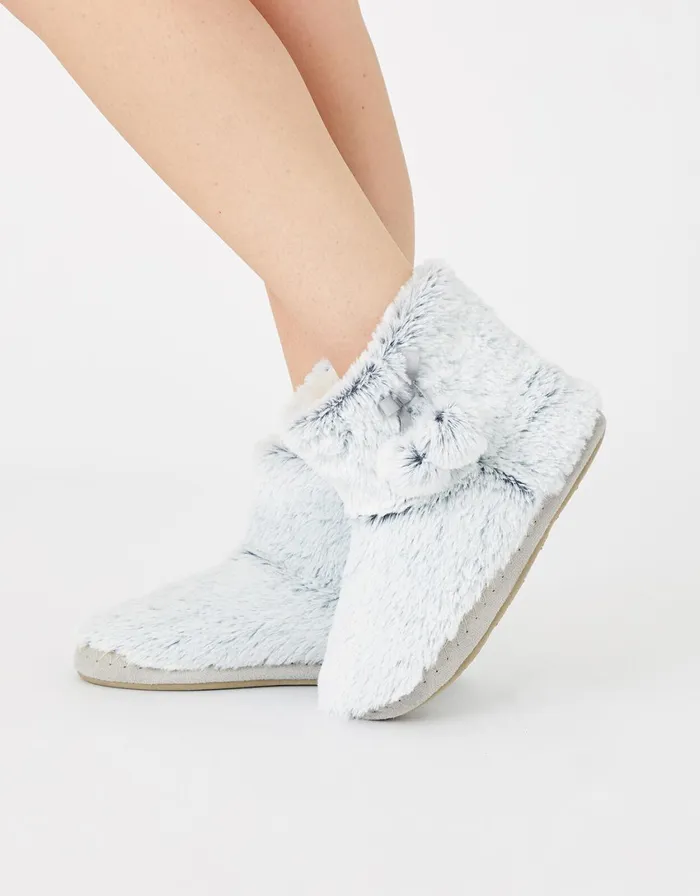 Accessorize Fluffy PomPom Slipper Boots Grey Grey Women Slippers