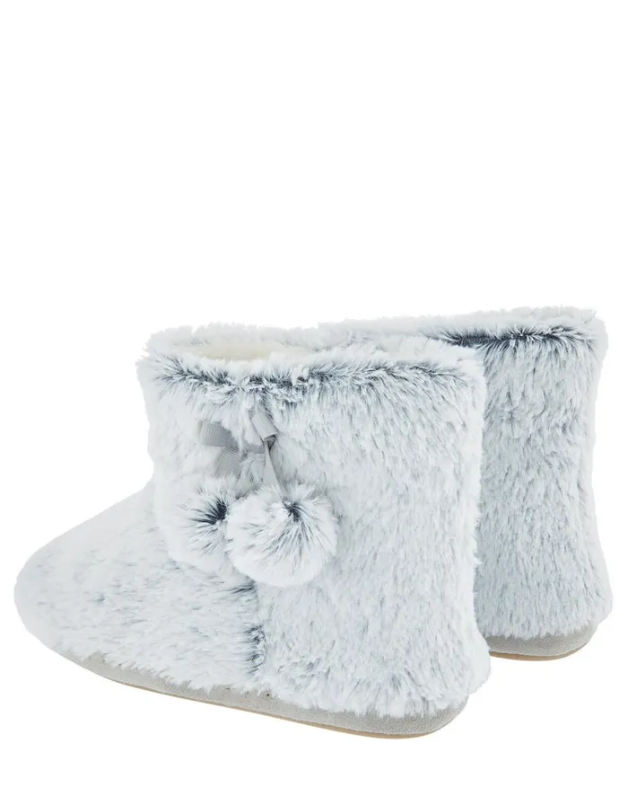 Accessorize Fluffy PomPom Slipper Boots Grey Grey Women Slippers