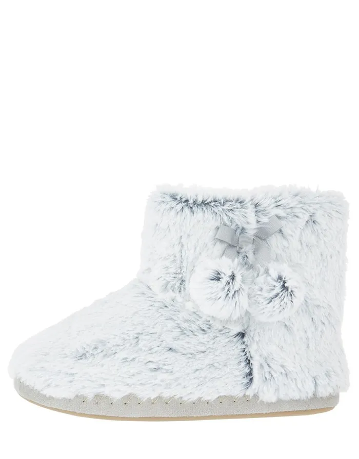 Accessorize Fluffy PomPom Slipper Boots Grey Grey Women Slippers