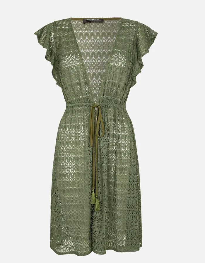 Accessorize Frill Shoulder Lace Tabard Green Khaki Women Kaftans Cover Ups and Sarongs