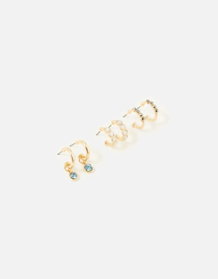 Accessorize Front Facing Crystal Huggie Hoop Multipack Women Earrings