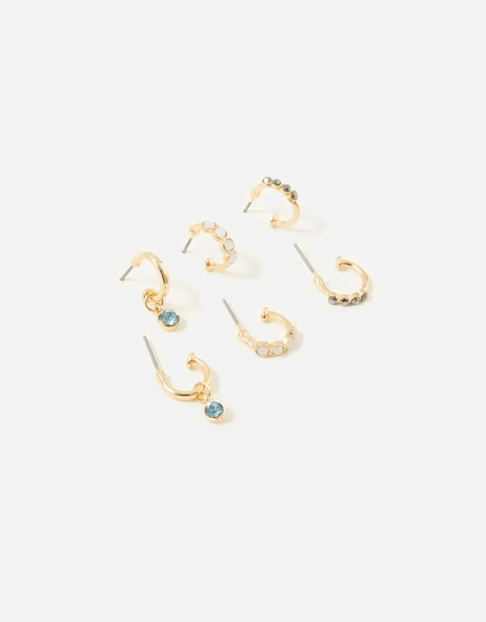 Accessorize Front Facing Crystal Huggie Hoop Multipack Women Earrings