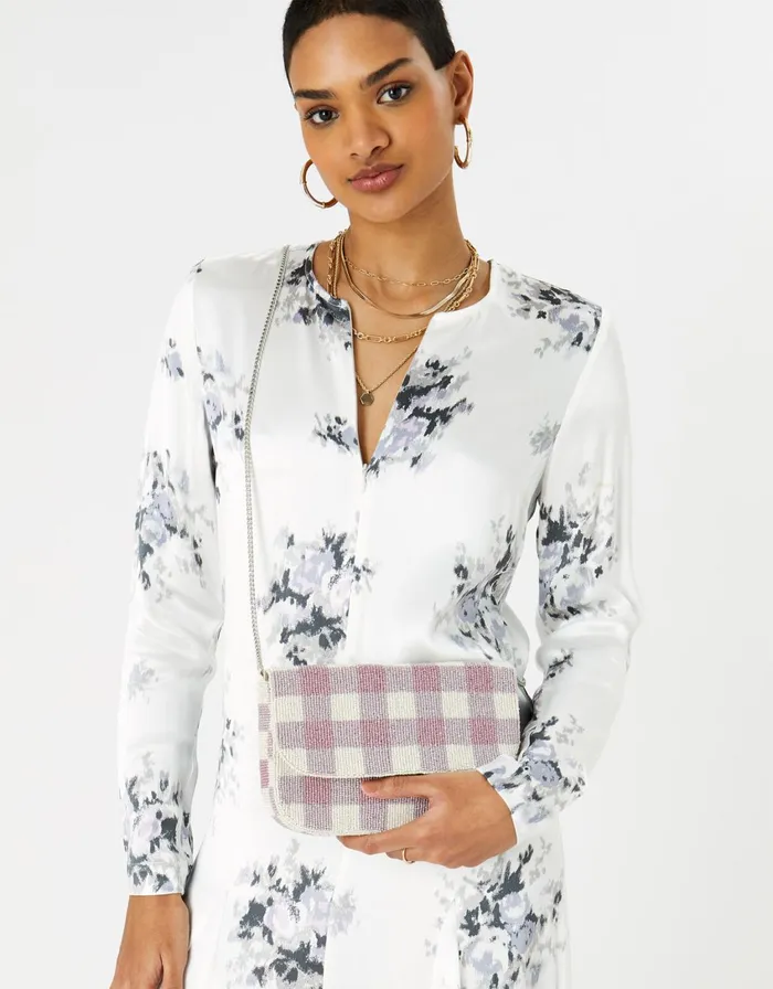Accessorize Gingham Beaded Clutch Bag Women Clutch Bags