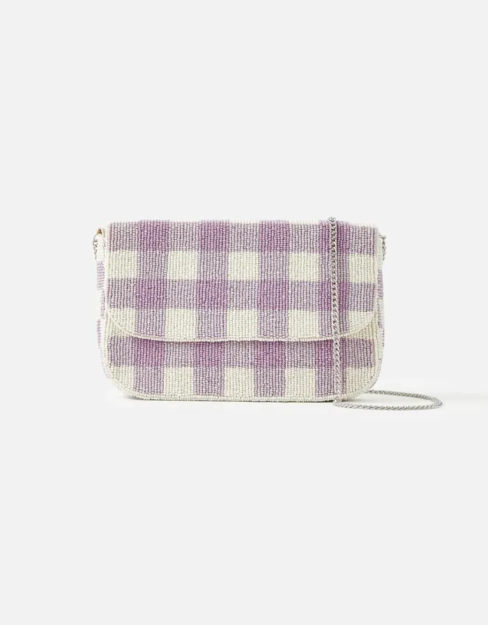 Accessorize Gingham Beaded Clutch Bag Women Clutch Bags