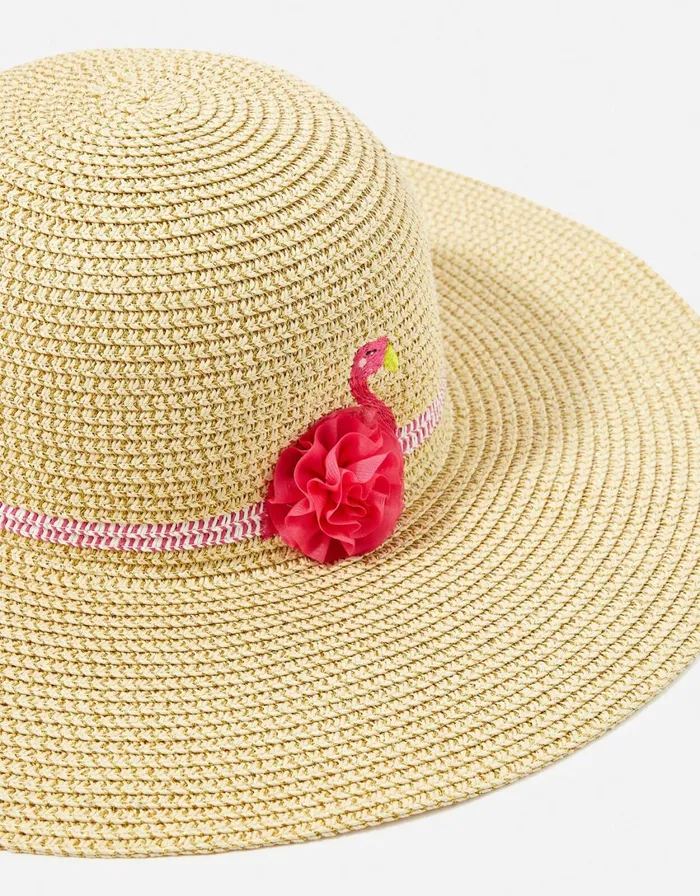Accessorize Girls Flamingo Floppy Hat Natural Natural Girls Summer Hats