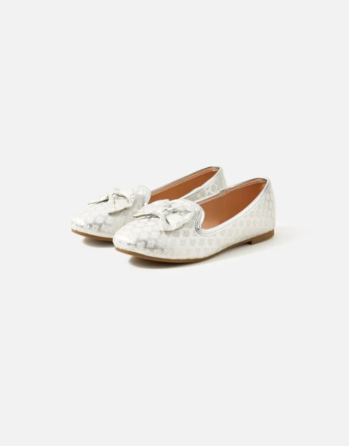 Accessorize Girls Jacquard Bow Slipper Shoes Natural Ivory Girls Shoes