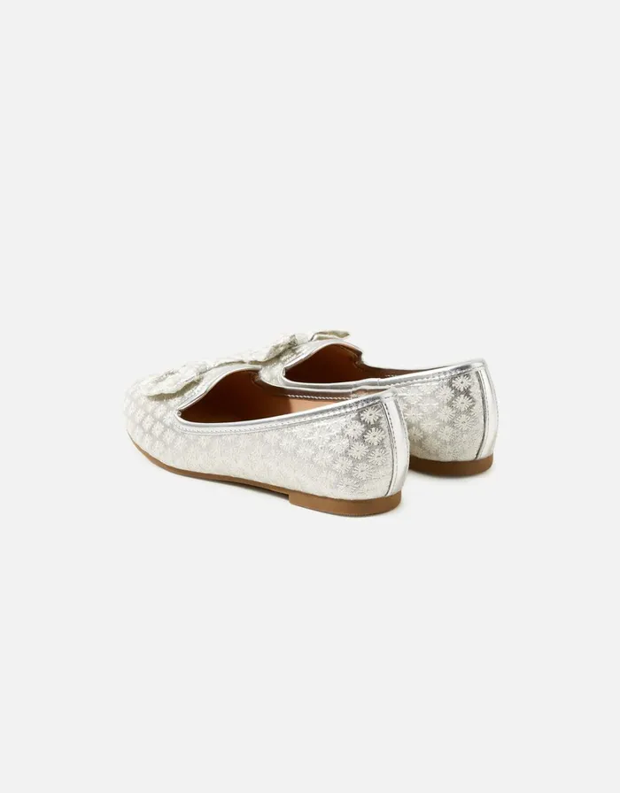 Accessorize Girls Jacquard Bow Slipper Shoes Natural Ivory Girls Shoes