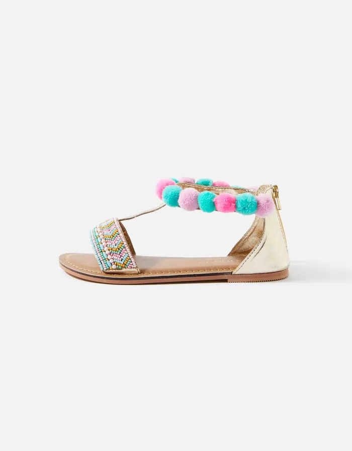Accessorize Girls Pom Embellished Sandals Multi Brightsmulti Girls Shoes