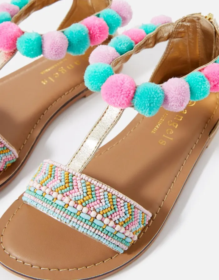 Accessorize Girls Pom Embellished Sandals Multi Brightsmulti Girls Shoes