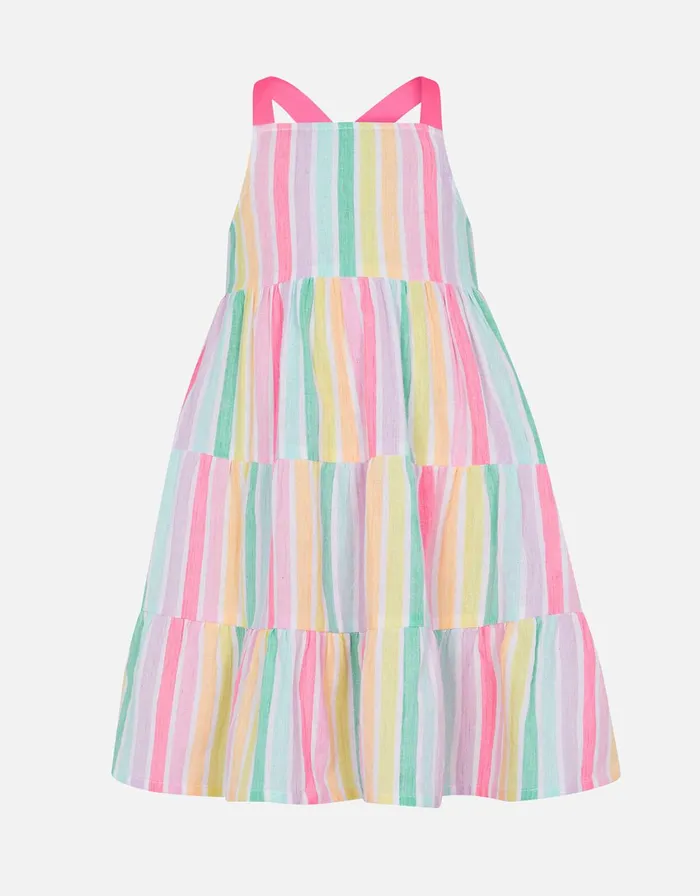 Accessorize Girls Rainbow Stripe Tiered Dress Multi Brightsmulti Girls Dresses