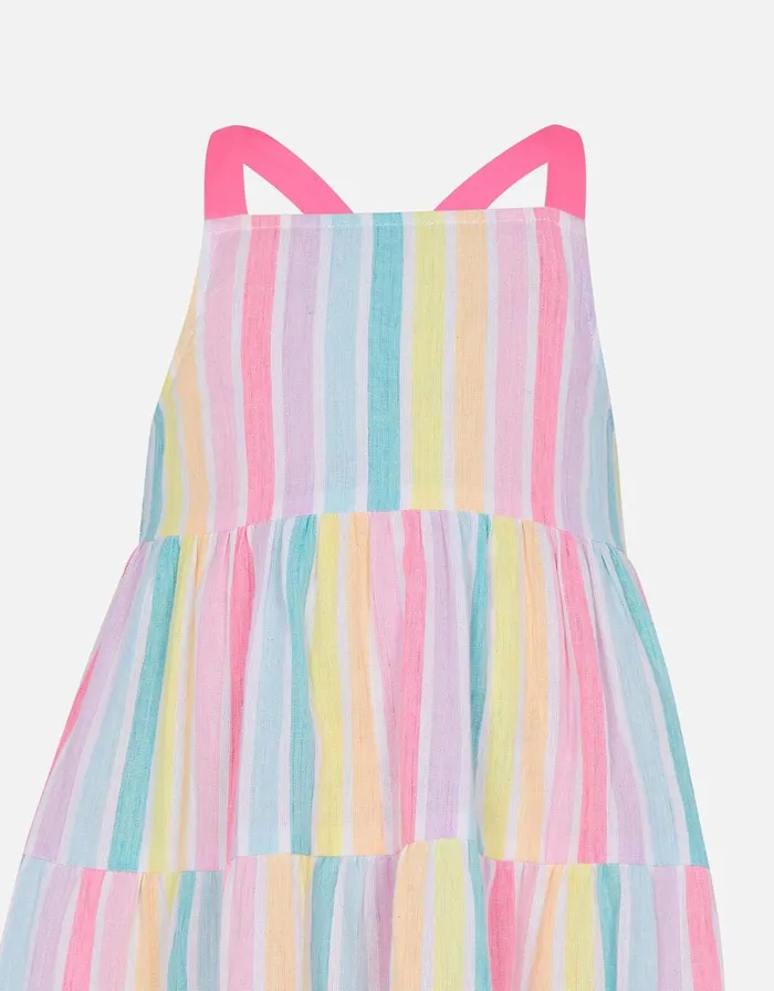 Accessorize Girls Rainbow Stripe Tiered Dress Multi Brightsmulti Girls Dresses