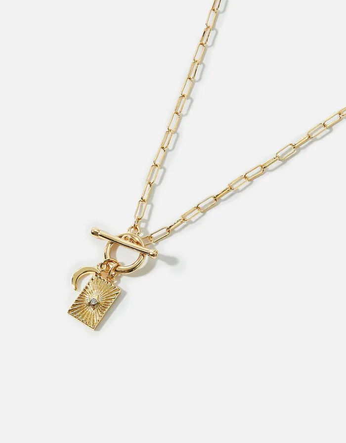 Accessorize GoldPlated Charm Celestial TBar Necklace Women Necklaces