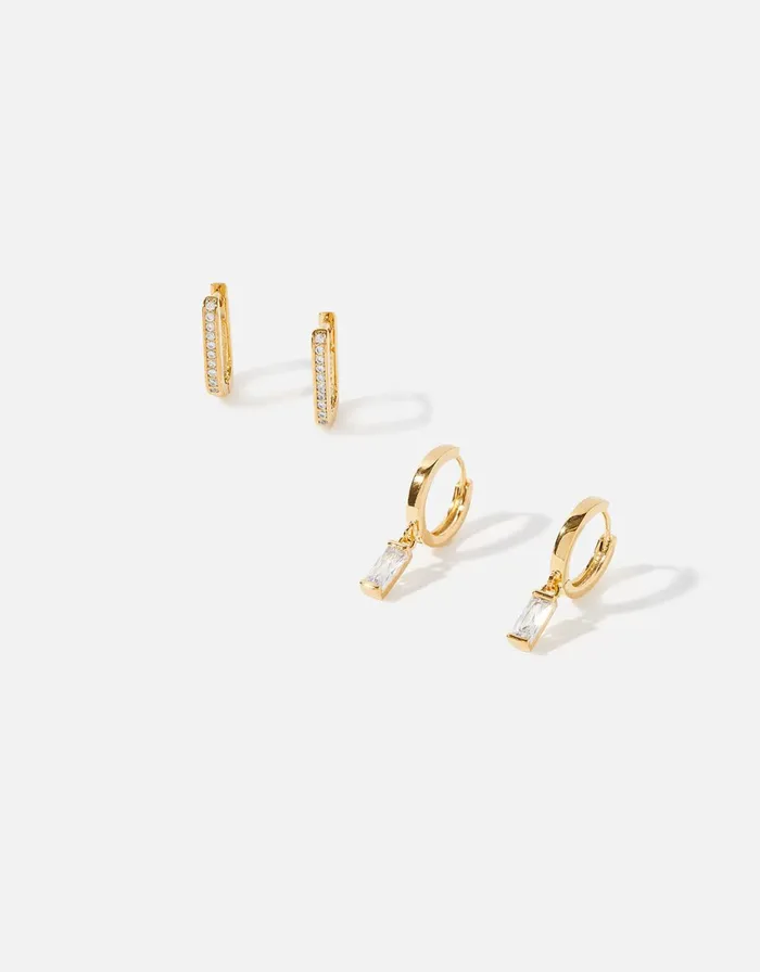 Accessorize GoldPlated Sparkle Huggie Hoop Set Women Earrings