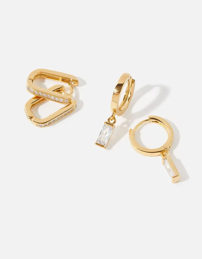 Accessorize GoldPlated Sparkle Huggie Hoop Set Women Earrings