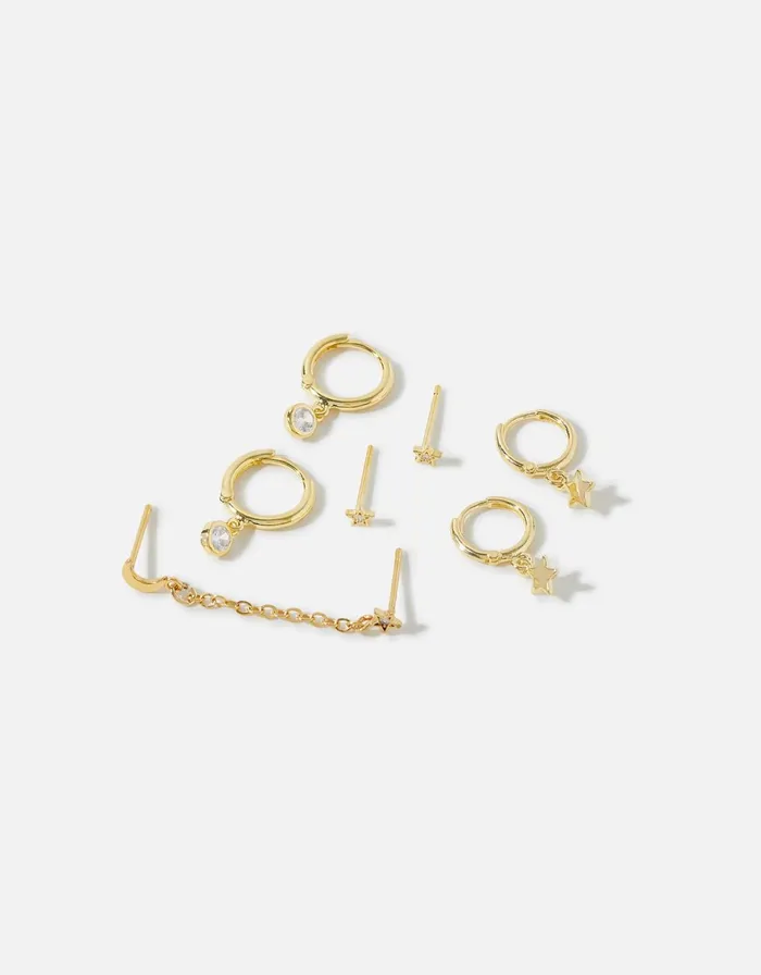 Accessorize GoldPlated Star Moon Ear Adornment Set Women Earrings