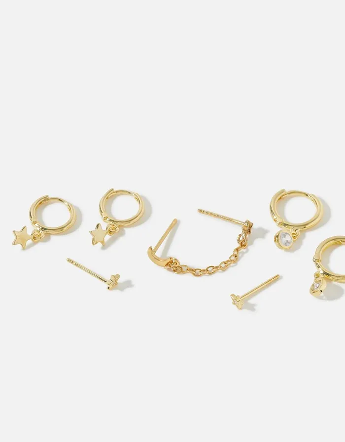 Accessorize GoldPlated Star Moon Ear Adornment Set Women Earrings