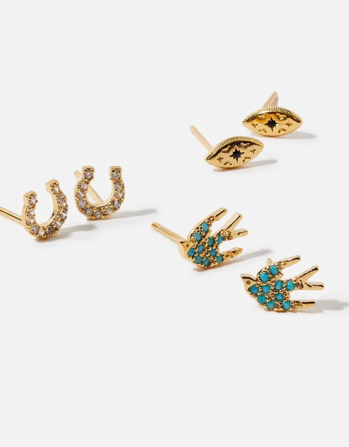 Accessorize GoldPlated Vintage Swallow Stud Set Women Earrings