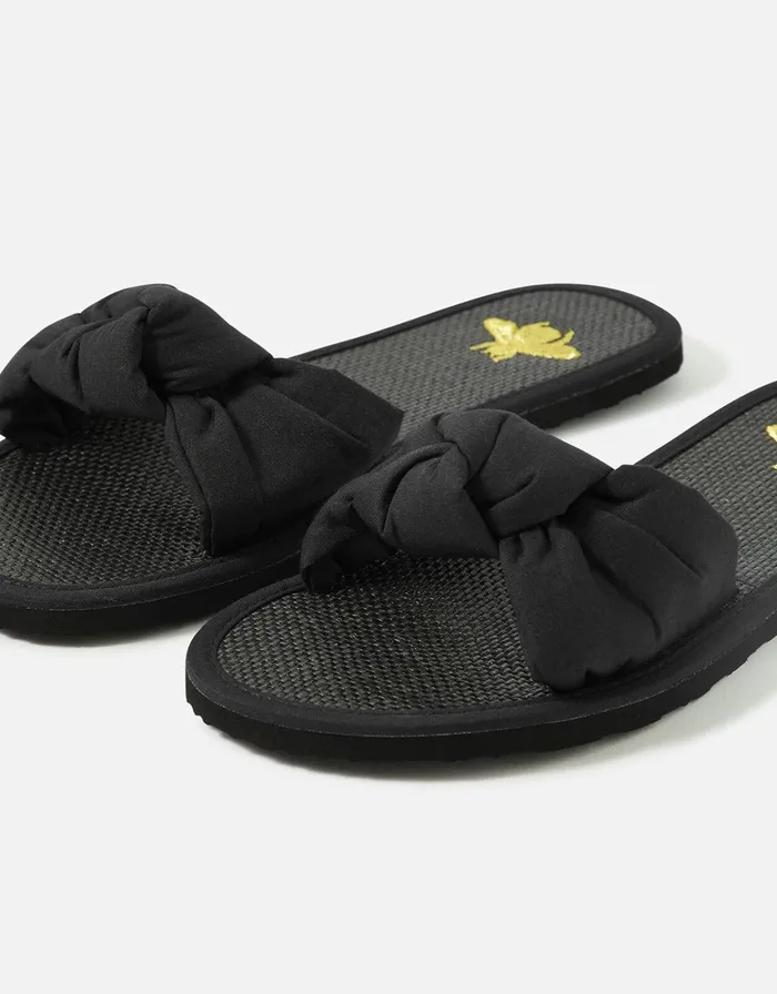 Accessorize Knot Embroidered Bee Seagrass Sandals Black Black Women Sandals and Flip Flops