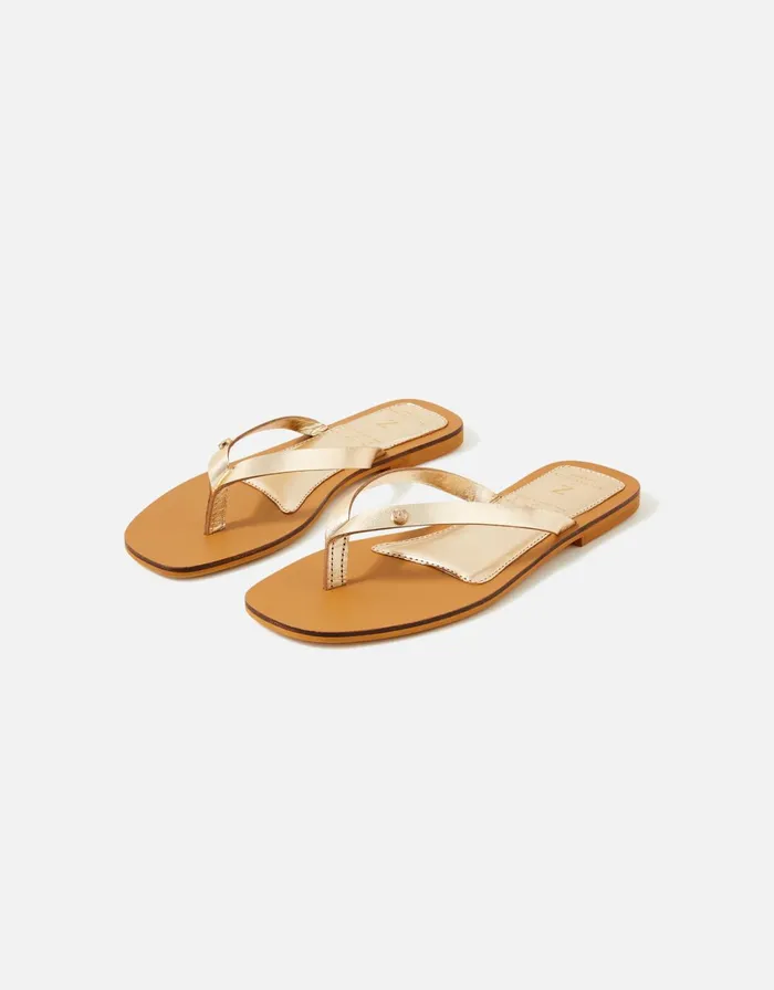 Accessorize Leather Toe Thong Sandals Gold Gold Women Sandals and Flip Flops