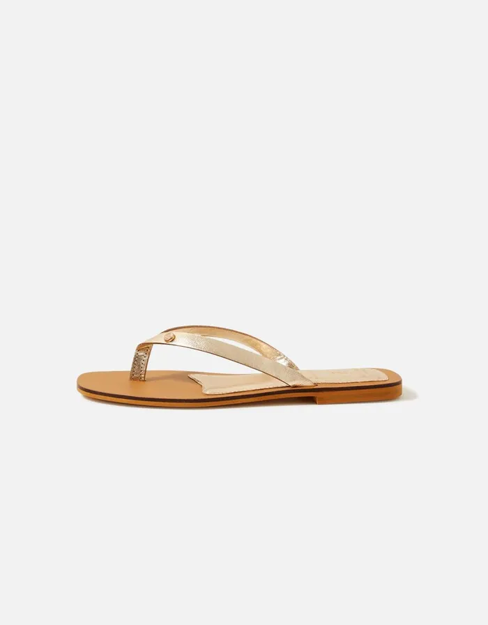 Accessorize Leather Toe Thong Sandals Gold Gold Women Sandals and Flip Flops