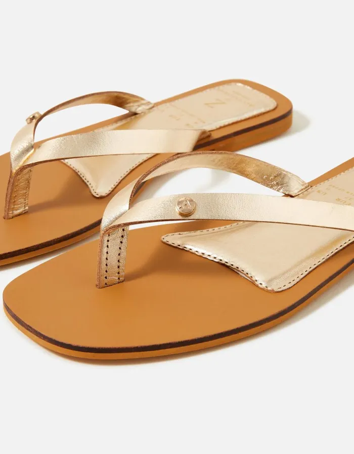 Accessorize Leather Toe Thong Sandals Gold Gold Women Sandals and Flip Flops