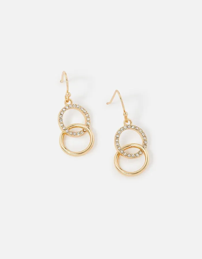 Accessorize Linked Circles Short Drop Earrings Gold Gold Women Earrings