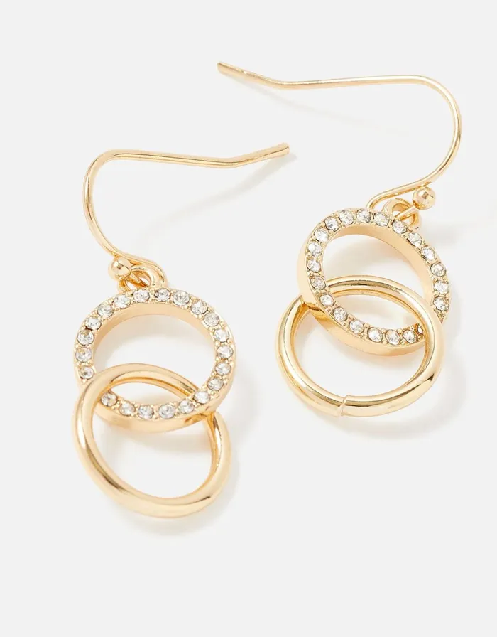 Accessorize Linked Circles Short Drop Earrings Gold Gold Women Earrings