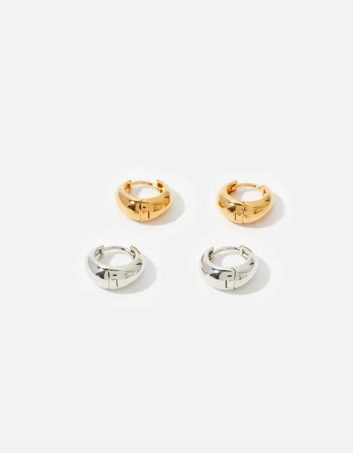 Accessorize Mixed Plate Chubby Huggie Hoops Women Earrings