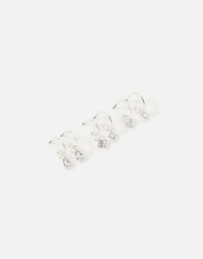 Accessorize Mixed Shape Gem Huggie Hoop Set Women Earrings