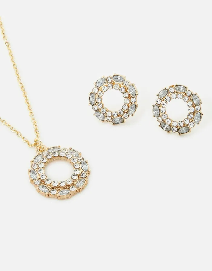 Accessorize Pastel Pop Halo Stud And Pendant Necklace Set Women Necklaces