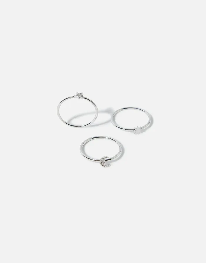 Accessorize PlatinumPlated Celestial Band Stacking Ring Set Silver Silver Women Rings